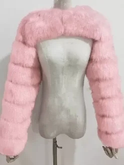Manteau court blanc écologique à manches longues en fausse fourrure pour femmes 2026