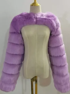 Manteau court blanc écologique à manches longues en fausse fourrure pour femmes 2026
