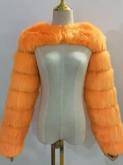 Manteau court blanc écologique à manches longues en fausse fourrure pour femmes 2026