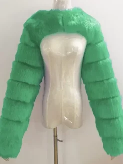 Manteau court blanc écologique à manches longues en fausse fourrure pour femmes 2026