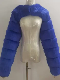 Manteau court blanc écologique à manches longues en fausse fourrure pour femmes 2026