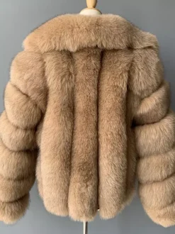 Manteau court en fausse fourrure moelleuse avec revers Veste d'hiver écologique pour femme 2026