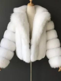 Manteau court en fausse fourrure moelleuse avec revers Veste d'hiver écologique pour femme 2026