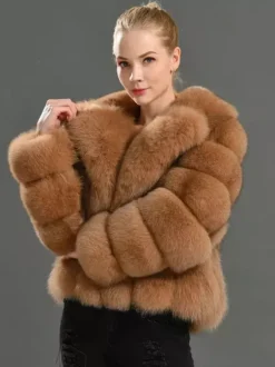 Manteau court en fausse fourrure moelleuse avec revers Veste d'hiver écologique pour femme 2026