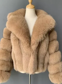 Manteau court en fausse fourrure moelleuse avec revers Veste d'hiver écologique pour femme 2026