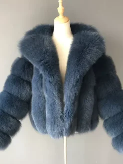 Manteau court en fausse fourrure moelleuse avec revers Veste d'hiver écologique pour femme 2026