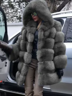 Manteau en fausse fourrure avec capuche Veste mi-longue décontractée d'hiver pour femme 2026