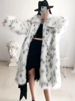 Manteau en fausse fourrure bicolore 2026 Hiver Long Manteau en fourrure écologique pour femme