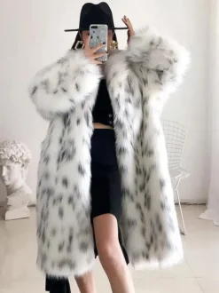 Manteau en fausse fourrure bicolore 2026 Hiver Long Manteau en fourrure écologique pour femme