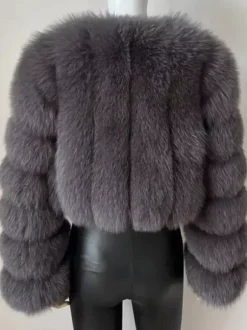 Manteau en fausse fourrure à col en V et manches longues pour femme veste courte en fourrure écologique d'hiver 2026