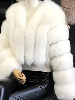 Manteau en fausse fourrure à col en V et manches longues pour femme veste courte en fourrure écologique d'hiver 2026