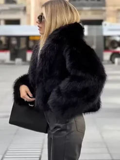 Manteau En Fausse Fourrure Noir Court Sans Taille D'hiver Surdimensionné Femme