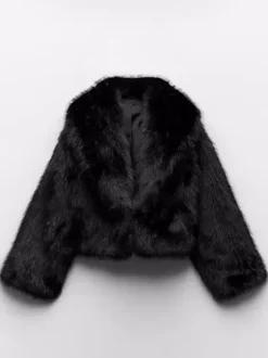 Manteau En Fausse Fourrure Noir Court Sans Taille D'hiver Surdimensionné Femme