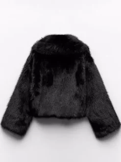 Manteau En Fausse Fourrure Noir Court Sans Taille D'hiver Surdimensionné Femme