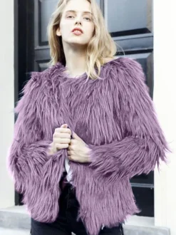 Manteau en fausse fourrure pour femme court et écologique collection hiver 2026