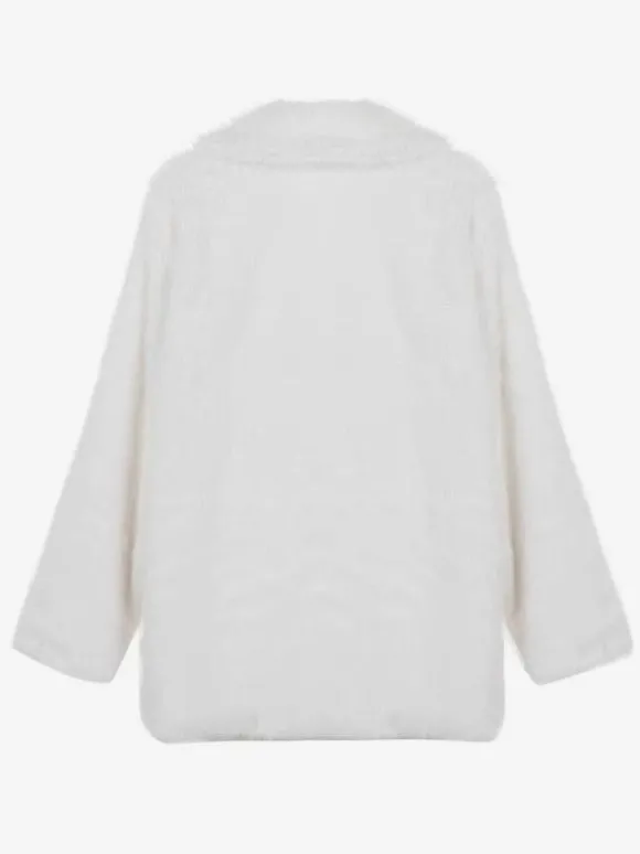 Manteau en fausse fourrure à revers crantés blanc Veste d'hiver écologique pour femme 2026