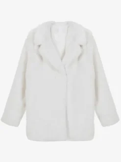 Manteau en fausse fourrure à revers crantés blanc Veste d'hiver écologique pour femme 2026