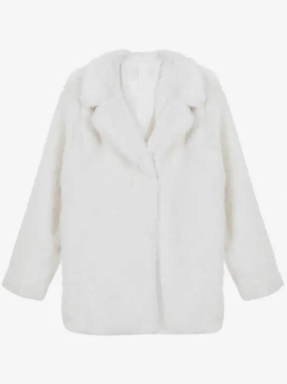 Manteau en fausse fourrure à revers crantés blanc Veste d'hiver écologique pour femme 2026