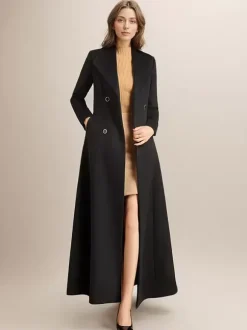 Manteau en laine maxi pour femme croisé grand revers ceinture ligne A pleine longueur vêtements d'extérieur d'hiver 2026