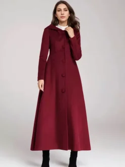 Manteau en laine mélangée avec capuche bleu marine foncé coupe trapèze évasé maxi vêtements d'extérieur pour femmes 2026