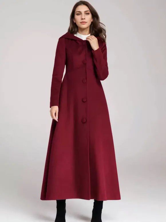 Manteau en laine mélangée avec capuche bleu marine foncé coupe trapèze évasé maxi vêtements d'extérieur pour femmes 2026