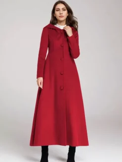 Manteau en laine mélangée avec capuche bleu marine foncé coupe trapèze évasé maxi vêtements d'extérieur pour femmes 2026