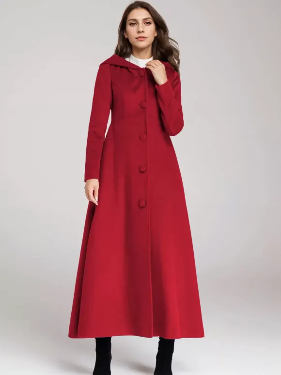 Manteau en laine mélangée avec capuche bleu marine foncé coupe trapèze évasé maxi vêtements d'extérieur pour femmes 2026