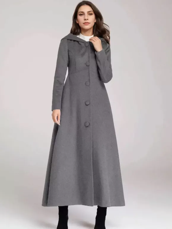 Manteau en laine mélangée avec capuche bleu marine foncé coupe trapèze évasé maxi vêtements d'extérieur pour femmes 2026