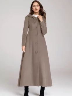 Manteau en laine mélangée avec capuche bleu marine foncé coupe trapèze évasé maxi vêtements d'extérieur pour femmes 2026