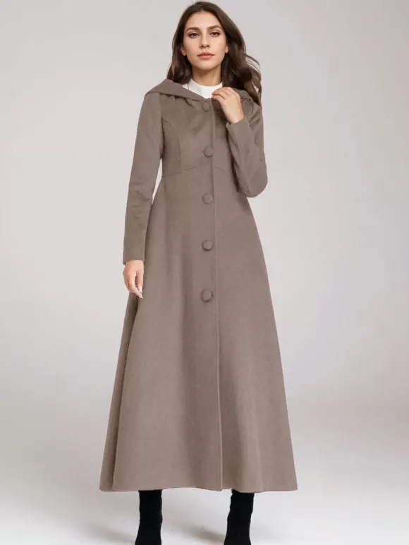 Manteau en laine mélangée avec capuche bleu marine foncé coupe trapèze évasé maxi vêtements d'extérieur pour femmes 2026