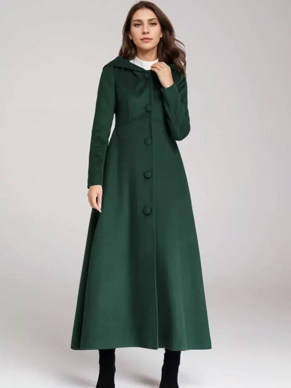 Manteau en laine mélangée avec capuche bleu marine foncé coupe trapèze évasé maxi vêtements d'extérieur pour femmes 2026