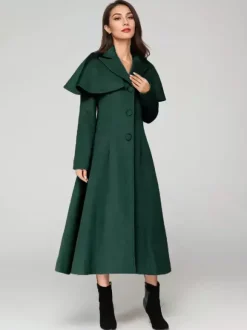 Manteau en laine mélangée avec cape classique à revers élégant Camel hiver long vêtements d'extérieur pour femmes 2026