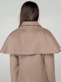 Manteau en laine mélangée avec cape classique à revers élégant Camel hiver long vêtements d'extérieur pour femmes 2026
