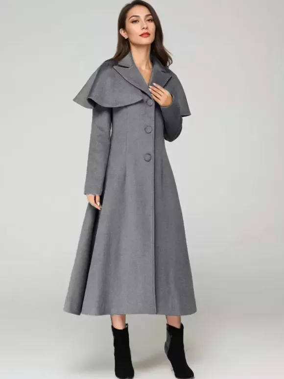 Manteau en laine mélangée avec cape classique à revers élégant Camel hiver long vêtements d'extérieur pour femmes 2026