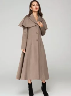 Manteau en laine mélangée avec cape classique à revers élégant Camel hiver long vêtements d'extérieur pour femmes 2026