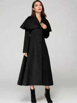 Manteau en laine mélangée avec cape classique à revers élégant Camel hiver long vêtements d'extérieur pour femmes 2026