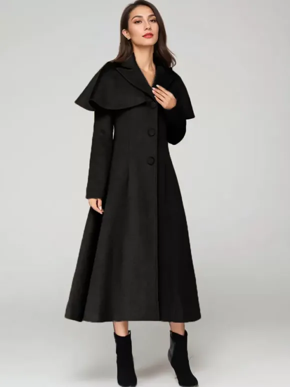 Manteau en laine mélangée avec cape classique à revers élégant Camel hiver long vêtements d'extérieur pour femmes 2026