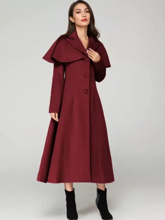 Manteau en laine mélangée avec cape classique à revers élégant Camel hiver long vêtements d'extérieur pour femmes 2026