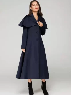 Manteau en laine mélangée avec cape classique à revers élégant Camel hiver long vêtements d'extérieur pour femmes 2026