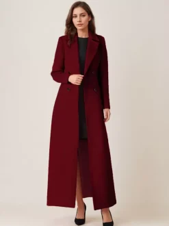 Manteau en laine mélangée grise pour femme ceinture à revers croisé chic pleine longueur vêtements d'extérieur 2026
