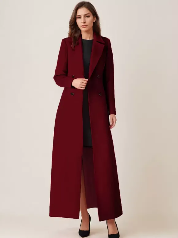 Manteau en laine mélangée grise pour femme ceinture à revers croisé chic pleine longueur vêtements d'extérieur 2026