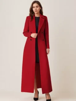 Manteau en laine mélangée grise pour femme ceinture à revers croisé chic pleine longueur vêtements d'extérieur 2026