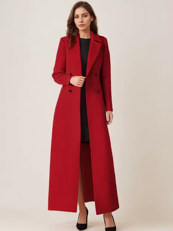Manteau en laine mélangée grise pour femme ceinture à revers croisé chic pleine longueur vêtements d'extérieur 2026