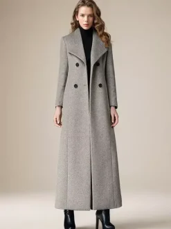 Manteau en laine pour femme col rabattu croisé longueur complète style rétro vêtements d'extérieur d'hiver 2026
