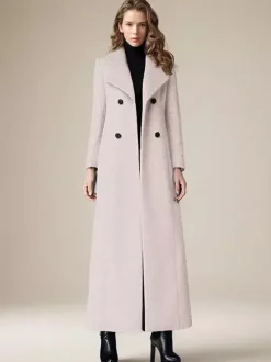 Manteau en laine pour femme col rabattu croisé longueur complète style rétro vêtements d'extérieur d'hiver 2026