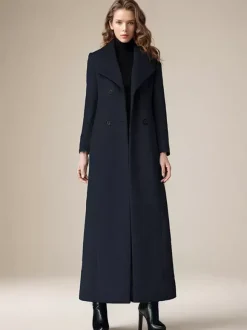 Manteau en laine pour femme col rabattu croisé longueur complète style rétro vêtements d'extérieur d'hiver 2026