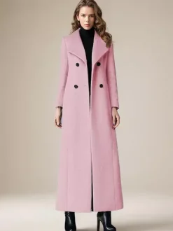 Manteau en laine pour femme col rabattu croisé longueur complète style rétro vêtements d'extérieur d'hiver 2026