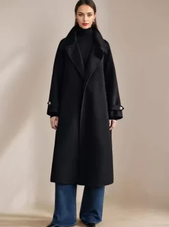 Manteau en mélange de laine et de cachemire blanc à col montant et ceinture double face pour femme vêtement d'hiver 2026