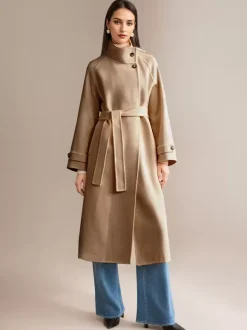Manteau en mélange de laine et de cachemire blanc à col montant et ceinture double face pour femme vêtement d'hiver 2026