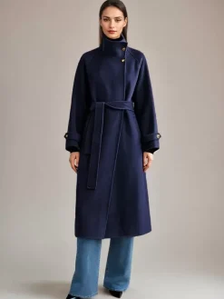 Manteau en mélange de laine et de cachemire blanc à col montant et ceinture double face pour femme vêtement d'hiver 2026
